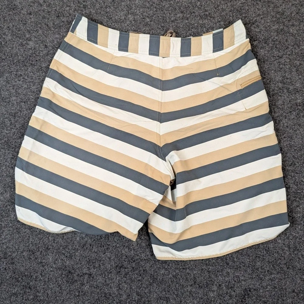 Patagonia Mens Striped Board Shorts Tan Grey White Swim Trunks 36